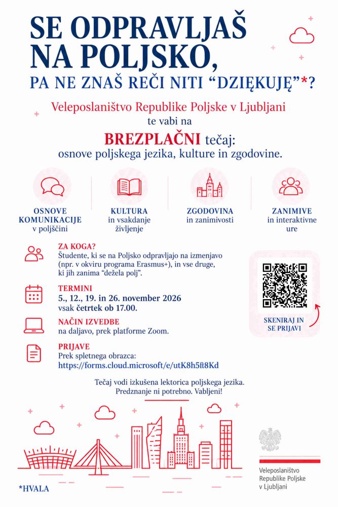Vabilo na brezplačni spletni tečaj poljskega jezika, kulture in zgodovine